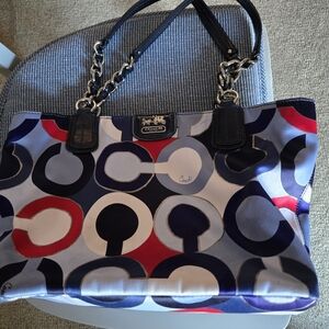 Coach Navy and Red Patterned Shoulder Bag